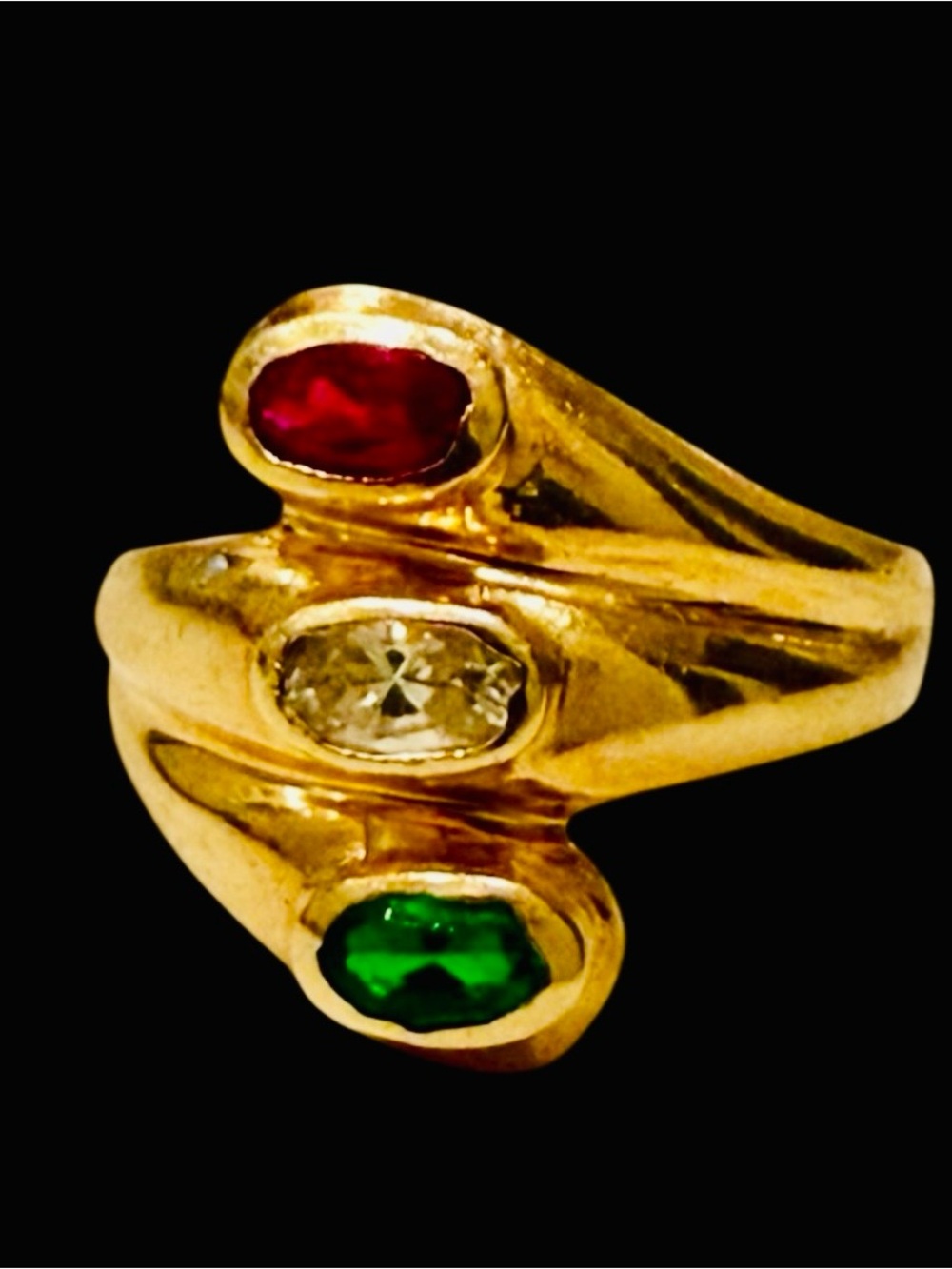 Vintage Estate 14k Solid Yellow Gold Ruby, Diamond & Emerald Ring, Size 7.5, 5g